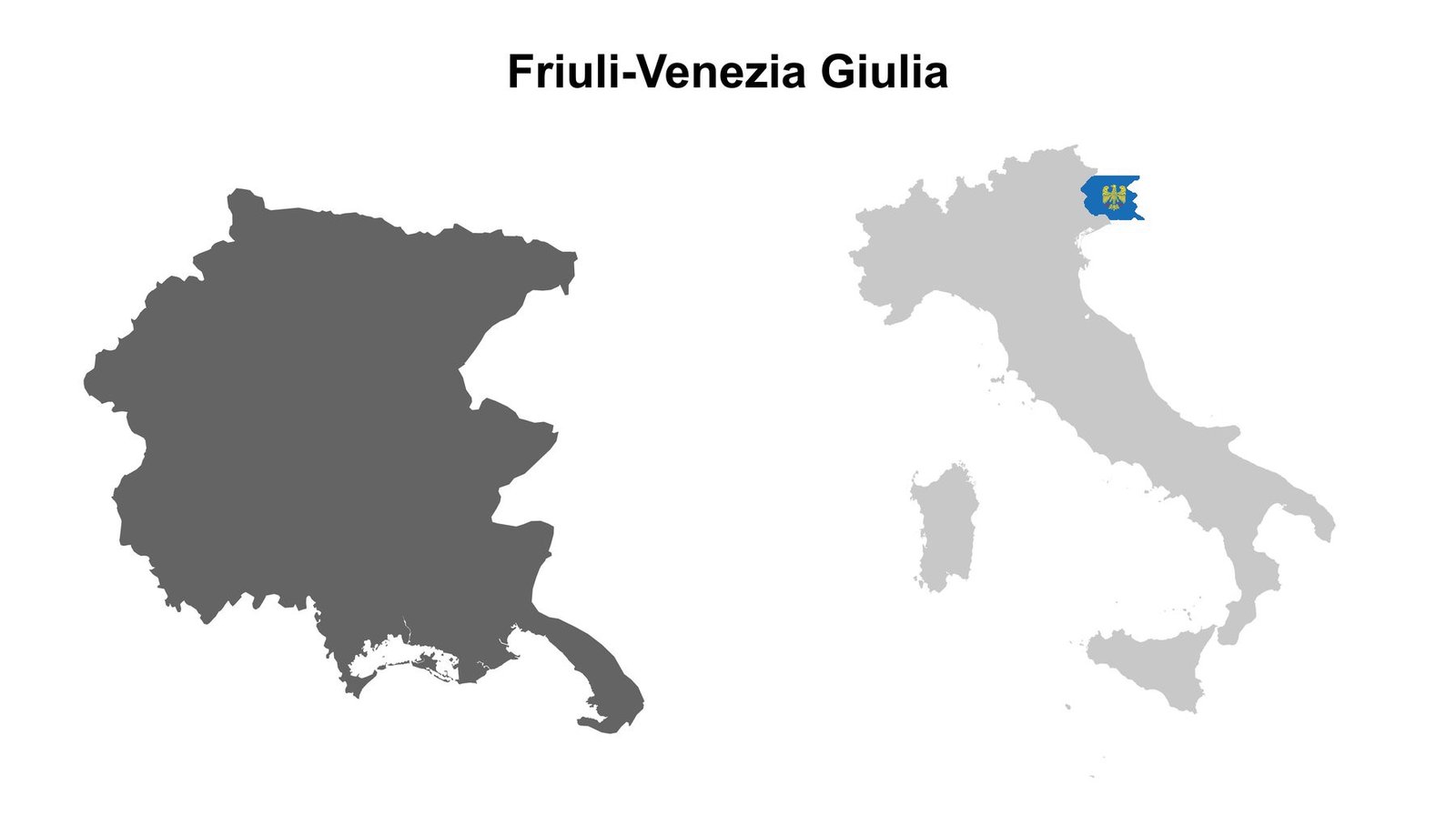 Map showing the Friuli-Venezia Giulia region in detail, and its location highlighted with the Friulian flag in the north-east of Italy